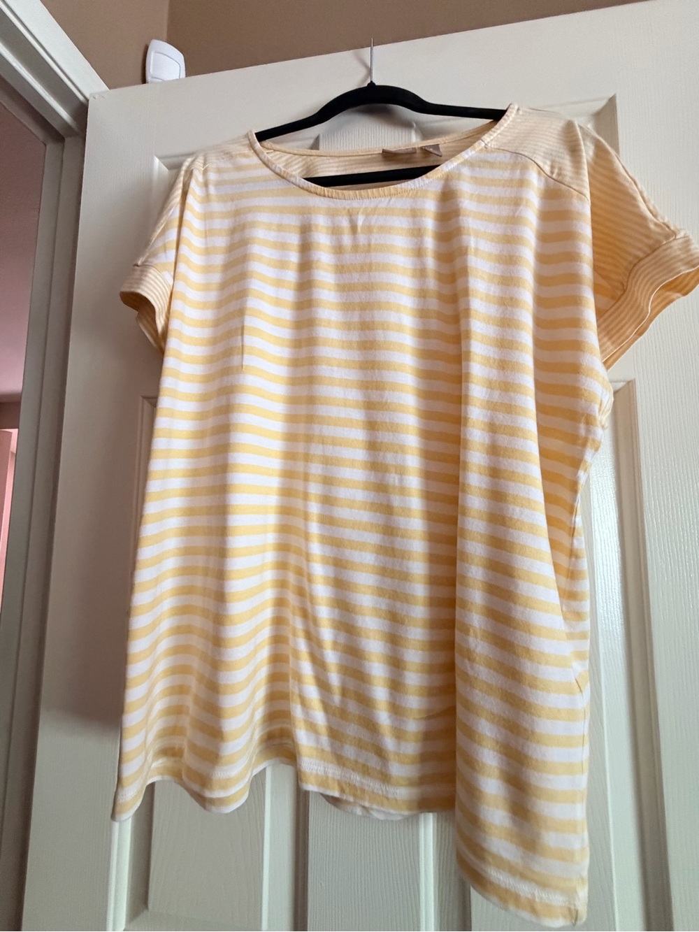 Chico's Yellow and White Striped Short Sleeve Tee